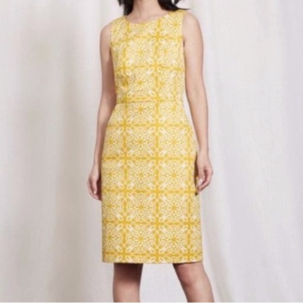 Boden Yellow Printed Sleeveless Midi Dress